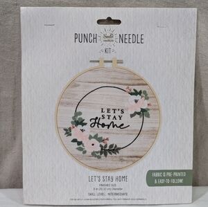 NEW NEEDLE CREATIONS Punch Needle Embroidery Kit LET'S STAY HOME 8" Cottagecore